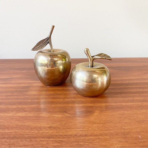 Vintage Brass Apple Bell Figure Set